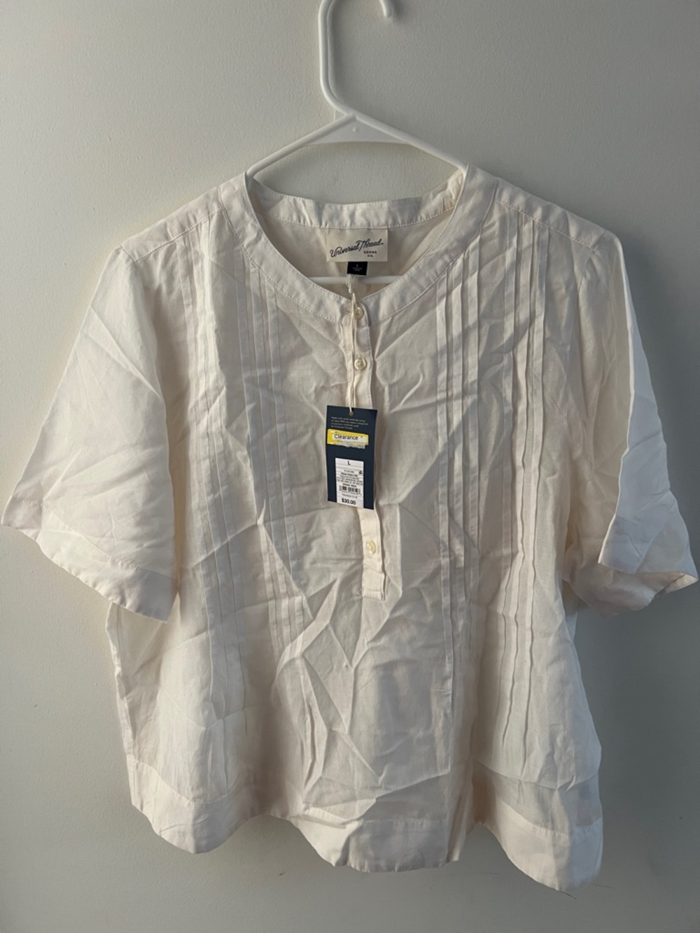 Universal Thread Cream Short-Sleeve Pintuck Blouse